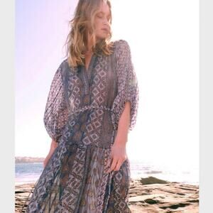 Megan Park Boho Patchwork Dress Balloon Sleeve Sheer Artsy Festival Indie 10